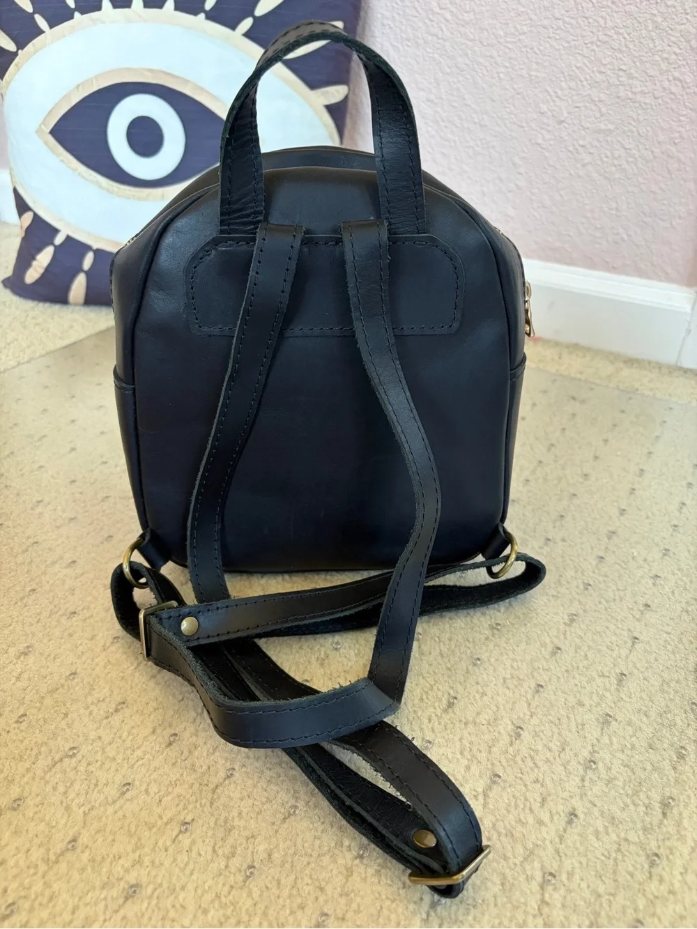 Portland Leather Goods Snap Mini Backpack Black Full Grain Leather Everyday NWOT